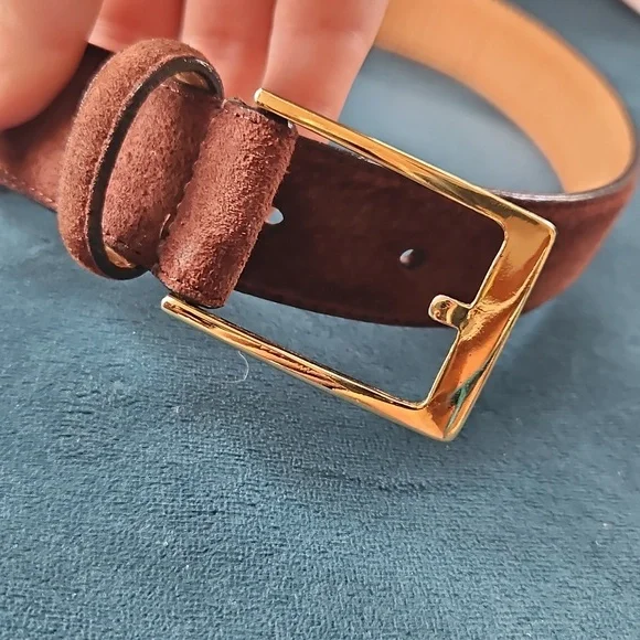 WCM New York Brown Suede Genuine Leather BeltGold Buckle  display picture 1